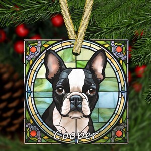 Personalized Boston Terrier Glass Christmas Ornament | Custom Boston Terrier Ornament | Unique Holiday Decor for Boston Terrier Lovers