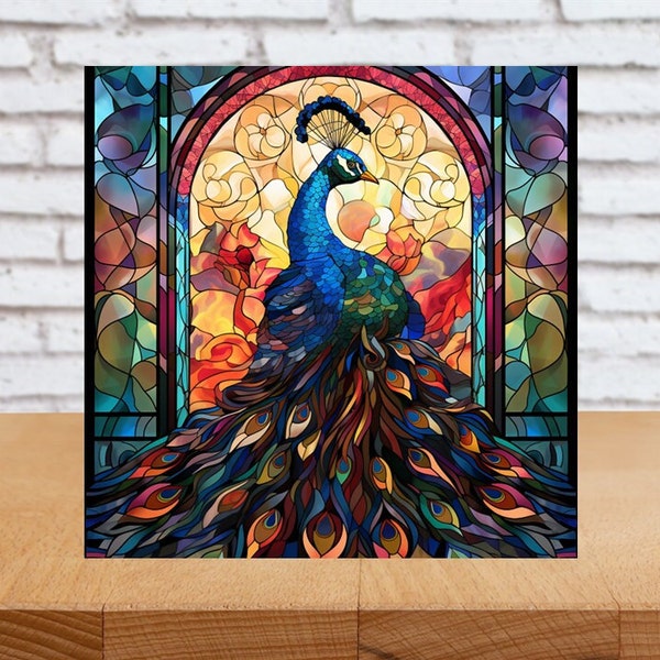 Peacock Wall Art, Peacock Decorative Wood Art, Peacock Sign, Peacock Home Decor, Peacock Gift, Peacock Bird Wall Art, Faux Stained-Glass Art