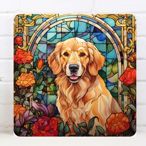 Golden Retriever Wall Art, Golden Retriever Sign, Golden Retriever Home Decor, Retriever Gift, Golden Retriever Art, Faux Stained-Glass Art