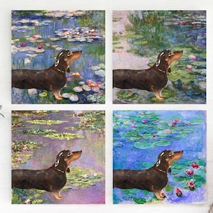 Dachshund Monet Coasters, Dachshund Coaster Set, Dachshund Coaster Gift, Dachshund Drink Coasters