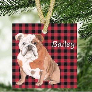 Bulldog Glass Ornament, Personalized English Bulldog Ornament, Personalized English Bulldog Christmas Ornament, English Bulldog Gift