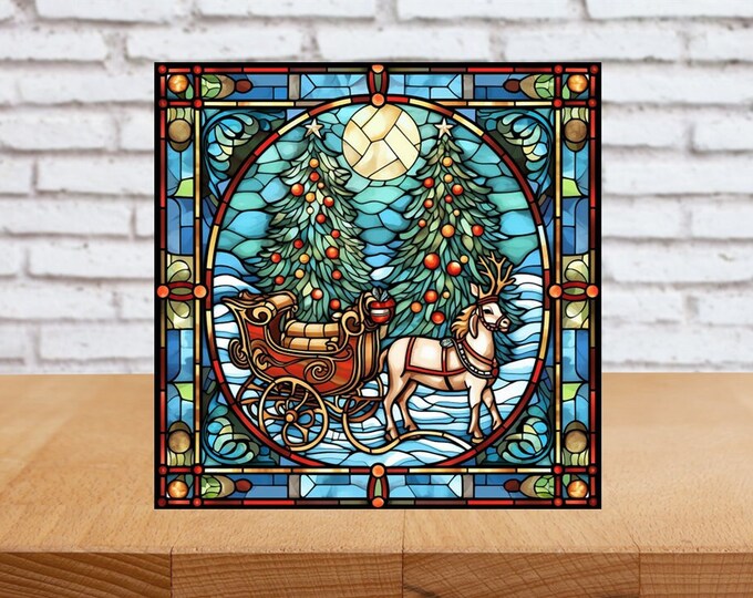 Christmas Wall Art, Christmas Decorative Wood Art, Christmas Sign, Christmas Home Decor, Christmas Gift, Faux Stained-Glass Art
