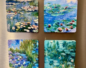 4 Claude Monet Waterlilies Magnets, Monet Painting Magnets, Monet Impressionist Magnets, Impressionist Painting Magnets