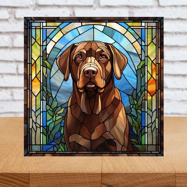 Chocolate Lab Wall Art, Chocolate Lab Wood Sign, Labrador Sign, Chocolate Lab Home Decor, Chocolate Lab Gift, Faux Stained-Glass Dog Art