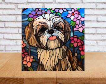 Shih Tzu Wall Art, Shih Tzu Decorative Art, Shih Tzu Sign, Shih Tzu Home Decor, Shih Tzu Gift, Shih Tzu Owner Gift, Faux Stained-Glass Art