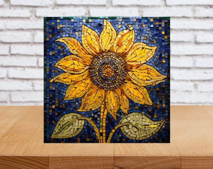 Sunflower Wall Art, Sunflower Decorative Wood Art, Sunflower Sign, Sunflower Home Decor, Sunflower Gift, Faux Stained-Glass Mosaic Art