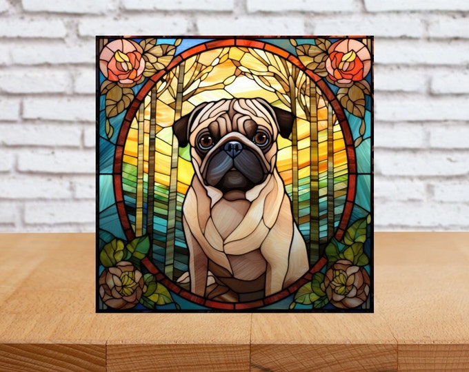 Pug Wall Art, Pug Decorative Art, Pug Sign, Pug Home Decor, Pug Gift, Pug Owner Gift, Faux Stained-Glass Pug Art