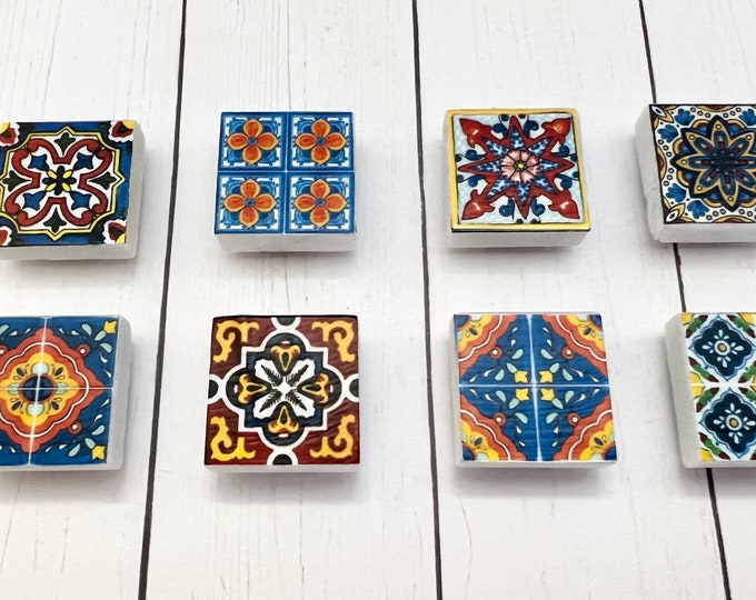 8 Mexican Talavera Tile Marble Magnets, Mexican Talavera Magnets, Mexican Talavera Gift, Talavera Magnets, Mexican Tile Marble Magnets