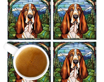 Basset Hound Coasters, Basset Hound Coaster Set, Basset Hound Coaster Gift, Basset Hound Drink Coasters, Basset Hound Owner Gift