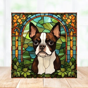 Boston Terrier Wall Art, Brown Boston Terrier Decorative Art, Boston Terrier Sign, Boston Terrier Home Decor, Faux Stained-Glass Art image 7