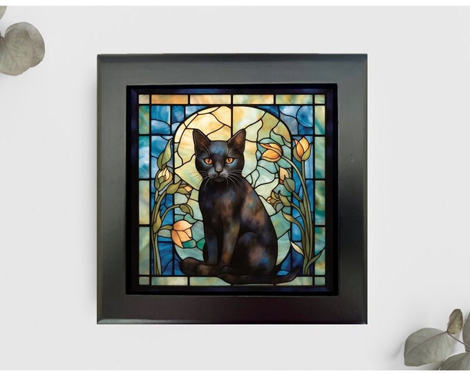 Black Cat Jewelry or Keepsake Box, Black Cat Photo Memory Box, Black Cat Decorative Box, Pet Loss Gift, Black Cat Gift