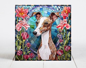 Italian Greyhound Ceramic Tile, Italian Greyhound Decorative Tile, Italian Greyhound Gift, Greyhound Coaster, Faux Stained-Glass Dog Art