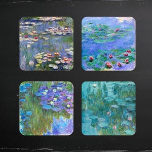 4 Claude Monet Waterlilies Magnets, Monet Painting Magnets, Monet Impressionist Magnets, Impressionist Painting Magnets