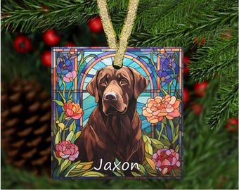 Chocolate Lab Glass Christmas Ornament | Personalized Lab Ornament | Unique Holiday Decor for Lab Lovers | Chocolate Lab Ornament