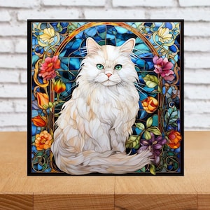 Persian Cat Wall Art, Persian Cat Decorative Wood Sign, Cat Sign, Cat Home Decor, Cat Art Gift, Cat Wall Decor, Faux Stained-Glass Cat Art
