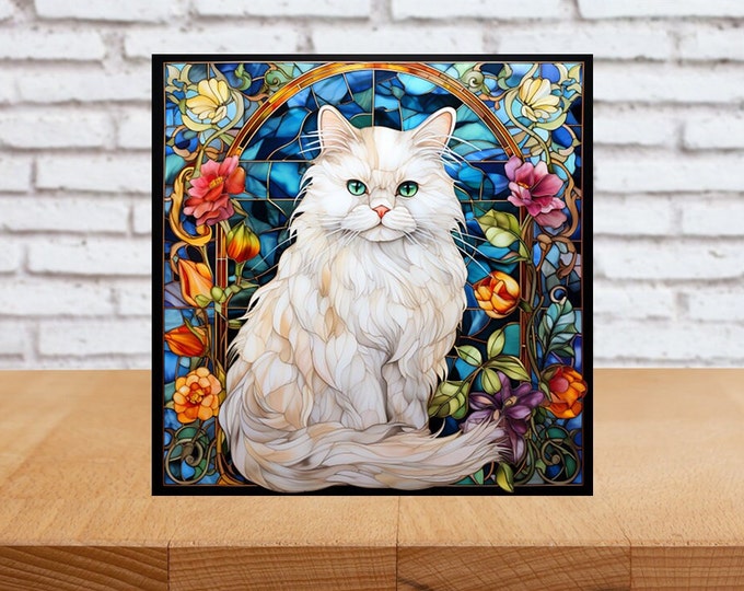Persian Cat Wall Art, Persian Cat Decorative Wood Sign, Cat Sign, Cat Home Decor, Cat Art Gift, Cat Wall Decor, Faux Stained-Glass Cat Art