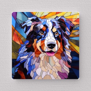 Australian Shepherd Wall Art, Australian Shepherd Sign, Australian Shepherd Home Decor, Australian Shepherd Art, Faux Stained-Glass Art