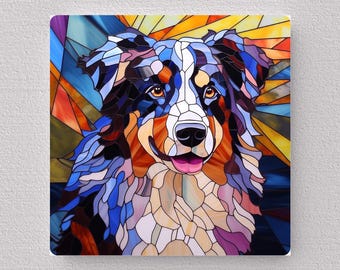 Australian Shepherd Wall Art, Australian Shepherd Sign, Australian Shepherd Home Decor, Australian Shepherd Art, Faux Stained-Glass Art