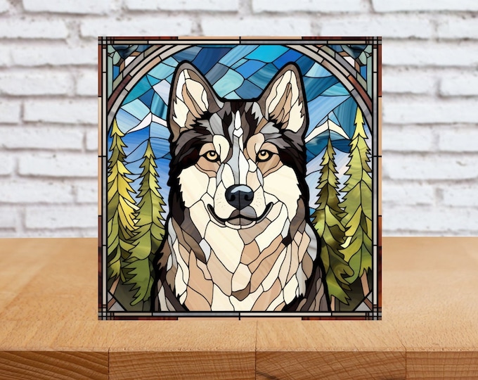 Siberian Husky Wall Art, Siberian Husky Wood Sign, Husky Sign, Siberian Husky Home Decor, Siberian Husky Gift, Faux Stained-Glass Dog Art