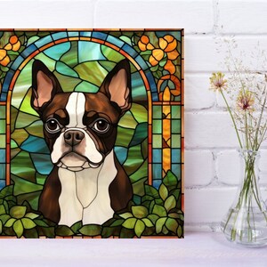 Boston Terrier Wall Art, Brown Boston Terrier Decorative Art, Boston Terrier Sign, Boston Terrier Home Decor, Faux Stained-Glass Art image 8