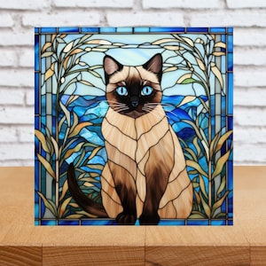 Siamese Cat Wall Art, Siamese Cat Decorative Wood Sign, Cat Sign, Cat Home Decor, Cat Art Gift, Cat Wall Decor, Faux Stained-Glass Cat Art