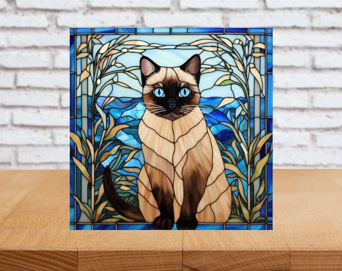 Siamese Cat Wall Art, Siamese Cat Decorative Wood Sign, Cat Sign, Cat Home Decor, Cat Art Gift, Cat Wall Decor, Faux Stained-Glass Cat Art