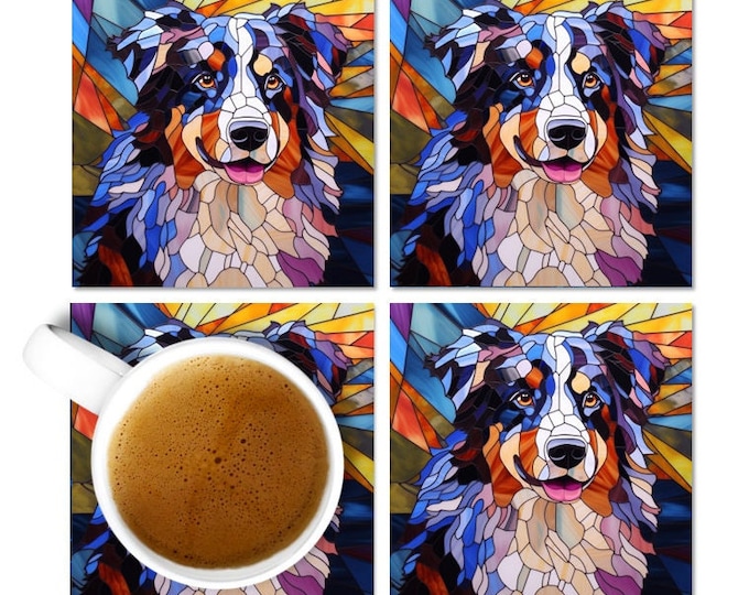 Australian Shepherd Coasters, Aussie dog Coaster Set, Australian Shepherd Coaster Gift, Aussie Dog Drink Coasters, Aussie Dog Owner Gift