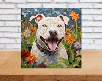 Pitbull Wall Art, White Pitbull Wood Sign, Pitbull Home Decor, Pitbull Gift, Pitbull Owner Gift, Pitbull Dog Lover Gift, Mosaic Art