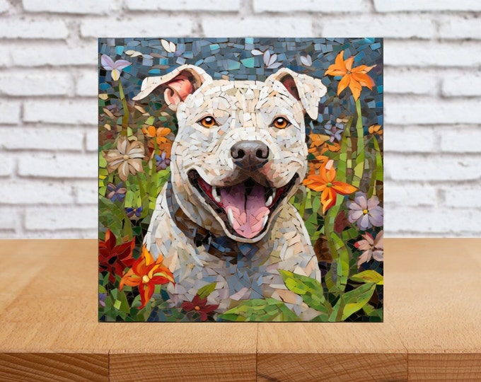 Pitbull Wall Art, White Pitbull Wood Sign, Pitbull Home Decor, Pitbull Gift, Pitbull Owner Gift, Pitbull Dog Lover Gift, Mosaic Art