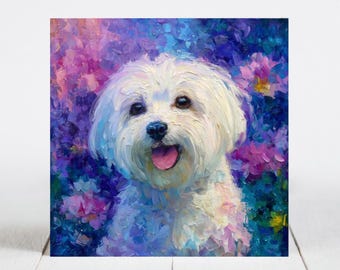 Maltese Ceramic Tile, Maltese Decorative Tile, Maltese Gift, Maltese Coaster, Impasto Inspired Dog Art Tile