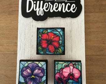 You Make a Difference Gift, Set of 3 Floral Magnets, Teacher Appreciation Gift, Volunteer Thank You Gift, Faux Stained Glass Flowers