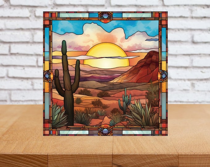 Desert Landscape Wall Art, Desert Landscape Decorative Wood Art, Desert Landscape Sign, Cactus Decor, Desert Art, Faux Stained-Glass Art