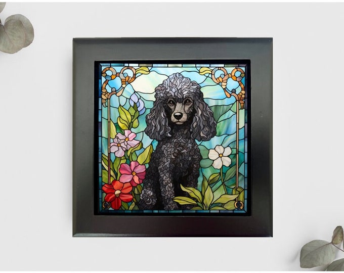 Poodle Jewelry or Keepsake Box, Poodle Memory Box, Poodle Pet Loss Gift, Faux Stained-Glass Style Box