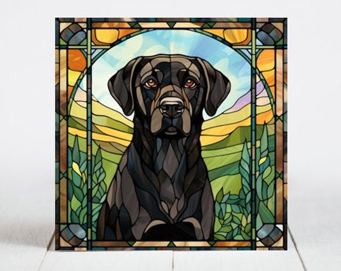 Black Labrador Ceramic Tile, Black Lab Decorative Tile, Black Labrador Gift, Black Labrador Coaster, Faux Stained-Glass Dog Art