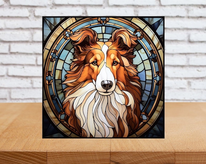 Rough Collie Wall Art, Collie Wood Sign, Rough Collie Sign, Collie Home Decor, Collie Gift, Faux Stained-Glass Dog Art