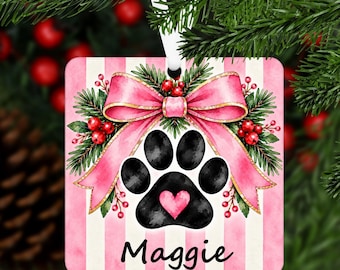 Personalized Dog Christmas Ornament, Custom Pet Name Ornament, Paw Print Ornament, Dog Lover Gift, Pet Christmas Ornament