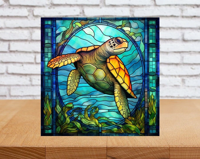 Sea Turtle Wall Art, Sea Turtle Decorative Wood Art, Sea Turtle Sign, Sea Turtle Home Decor, Sea Turtle Gift, Faux Stained-Glass Art