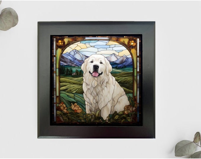 Great Pyrenees Jewelry or Keepsake Box, Great Pyrenees Memory Box, Great Pyrenees Gift, Great Pyrenees Pet Loss Gift, Faux Stained-Glass