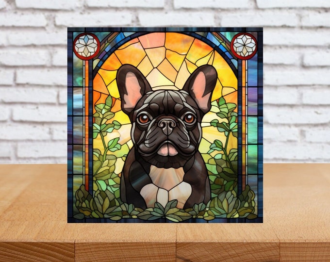 French Bulldog Wall Art, Black French Bulldog Wood Sign, French Bulldog Home Decor, French Bulldog Gift, Faux Stained-Glass Art