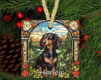 Personalized Dachshund Glass Christmas Ornament | Custom Dachshund Ornament | Unique Holiday Decor for Dachshund Lovers