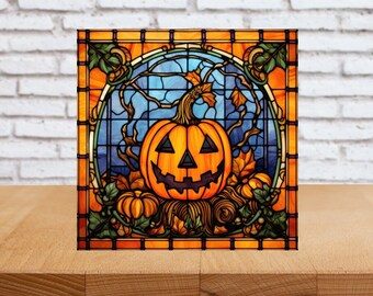 Halloween Wall Art, Halloween Decorative Wood Art, Halloween Sign, Halloween Home Decor, Halloween Gift, Fall Decor, Faux Stained-Glass Art