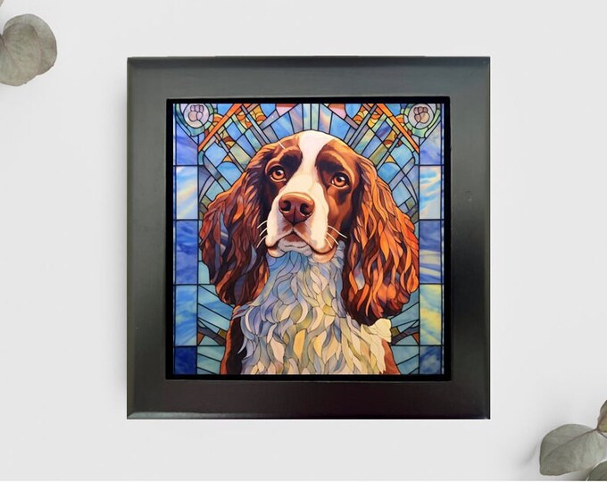 Springer Spaniel Jewelry or Keepsake Box, Springer Spaniel Memory Box, Spaniel Gift, Spaniel Pet Loss Gift, Spaniel Gift, Faux Stained Glass