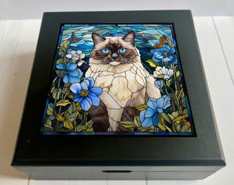 Ragdoll Cat Keepsake Box, Faux Stained Glass Jewelry Box, Cat Lover Gift, Pet Memorial Gift