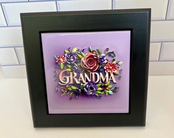 Grandma Framed Tile, Grandma Decorative Tile, Grandmother Gift, Grandmother Decor, Grandma Floral Tile