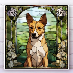 Basenji Wall Art METAL PANEL & WOOD, Basenji Decorative Art, Basenji Sign, Basenji Home Decor, Basenji Gift, Faux Stained-Glass Basenji Art