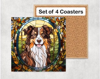 Australian Shepherd Coasters, Aussie dog Coaster Set, Australian Shepherd Coaster Gift, Aussie Dog Drink Coasters, Aussie Dog Owner Gift