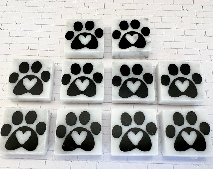 Paw Print Marble Tiles, 5-10 Paw Print Mosaic Tiles, Dog Paw Tiles, Paw Tiles for Magnets, Paw Mosaic Tiles for Crafts
