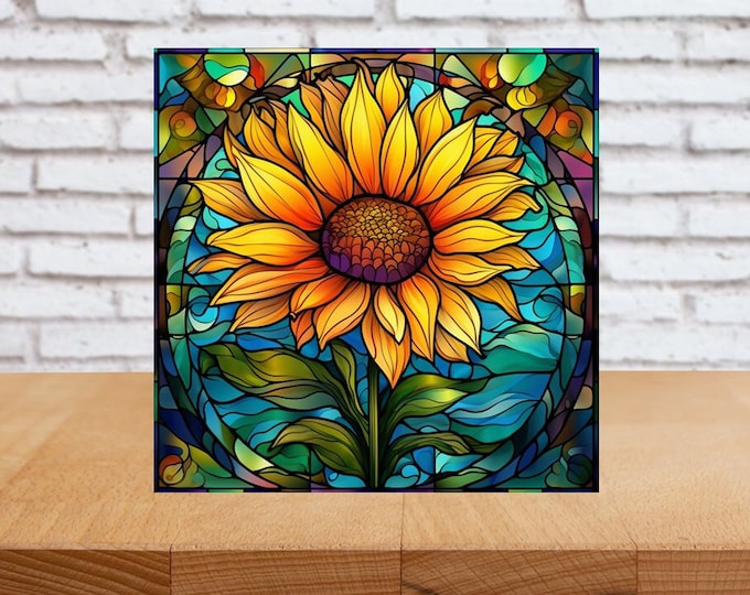 Sunflower Wall Art, Sunflower Decorative Wood Art, Sunflower Sign, Sunflower Home Decor, Sunflower Gift, Faux Stained-Glass Art