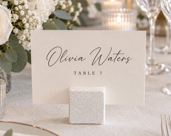 White Shimmer & White Marble Place Card Holder, Dual-Sided Wedding Place Card Stand, Keepsake Photo Holder, Reception, Event Favor
