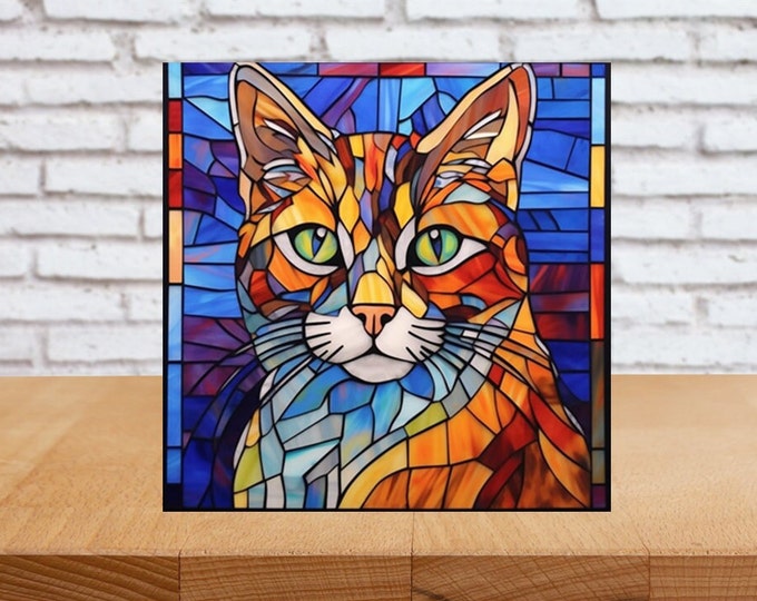 Cat Stained-Glass Inspired Wall Art, Cat Decorative Wood Sign, Cat Sign, Cat Home Decor, Cat Gift, Cat Art